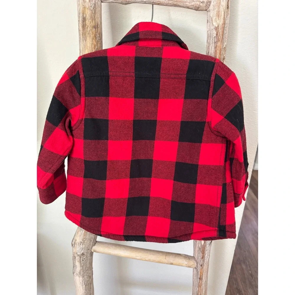 Crewcuts J.Crew Boys' sherpa-lined flannel red black plaid shirt jacket‎ size 2